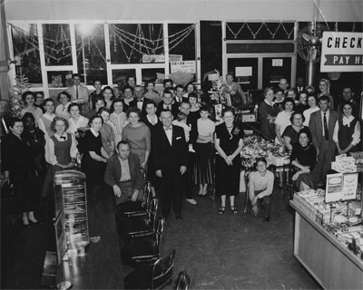 Employees inside the new, modern Woolworth's building in the mid 1950s.